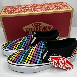 Vans Asher Sneakers Slip-on Rainbow Mini Check‎ Canvas Skate 721356 Women 6 NIB